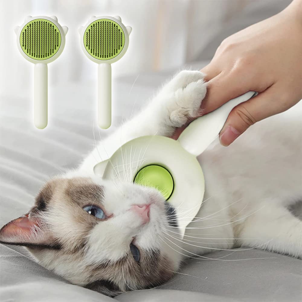 Supplier photo: the brush being drawn through a cat's coat, showing how the head sits against the fur