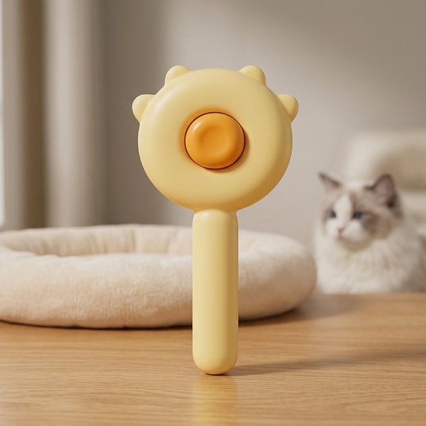 FurGlide Pet Hair Brush with Push to Release Hair Button — Yellow